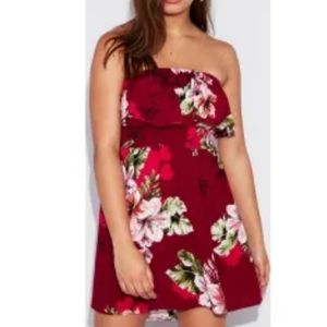 Express Red Floral Summer Strapless Dress